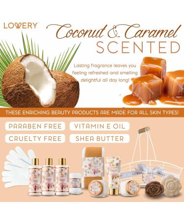Birthday Spa Gift Basket for Women | 13pc Coconut Caramel Self Care Set - Bubble Bath Lotion Bath Bomb & More - Buy Online on GoSupps.com