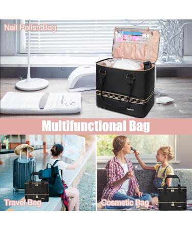 Covkev Nail Polish Organizer - Holds Lamp, 40 Bottles, Manicure Tools - Double-Layer Bag Case in Black - Buy Online on GoSupps.com