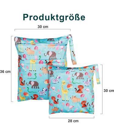 Buy Loscarol 2-Piece Wet Bag Set | Large Kindergarten & Small Diaper Wet Bag | Personalized Cloth Diaper Bags (Zoo) | International Shipping Available - Buy Online on GoSupps.com