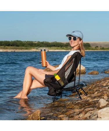 MOON LENCE Compact Camping Chair with Side Pockets - Portable & Lightweight Folding Chair for Hiking, Beach, and Fishing - Black - Buy Online on GoSupps.com