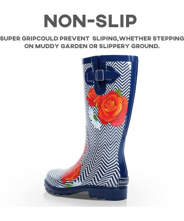 Landchief Women's Waterproof Garden Rain Boots - Tall & Mid Calf, Blue Wave - Size 9 - Buy Online on GoSupps.com
