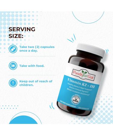 Foods For Gut Vitamin K2 (MK7) D3 & BioPerine Black Pepper Extract | 120 Capsules | Free of Top Allergens | Bone Health | Mood & Energy Support | - Buy Online on GoSupps.com