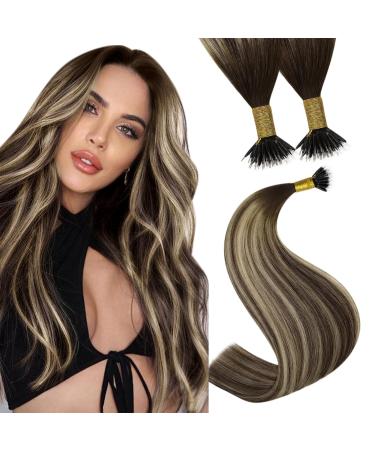 Youngsee Nanoring Extensions Real Real Hair Balayage Nano Extensions 60 cm Ombre Dark brown to Aschblond Nano Ring Extensions 50S/50g Balayage Nano Extensions for Long Hair 60 cm-Nano 2-3-#4/18/4