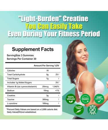 KAACHLI Creatine Monohydrate Gummies for Women 3000mg Creatine with Taurine and L-carnitine Vegan Sugar-Free for Muscle Shaping and Growth Creatine Gummies ForIdeal for Gym Women and Men 120 Count - Buy Online on GoSupps.com