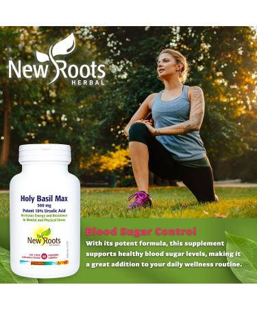 New Roots Herbal - Holy Basil Leaf Extract with Ursolic Acid 500mg 60 Capsules - Premium Supplement for Joint Support and Cholesterol Management - Organic Tulsi Capsules for Overall Wellness - Buy Online on GoSupps.com