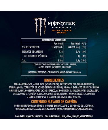 Monster Ultra Fiesta Sugar Free 24x500ml (Pack of 24 Cans) - Buy Online on GoSupps.com