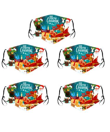 Deholifer 5 pieces Christmas fabric mask cotton mouth protection breathable washable mouth and nose protection adult or
