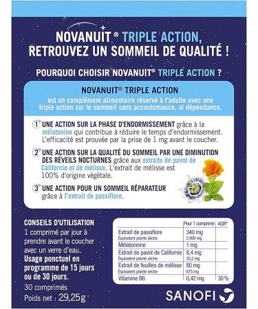 NOVANUIT Triple Action - Food Supplement - Sleep - 2 Boxes of 30 Tablets - Buy Online on GoSupps.com