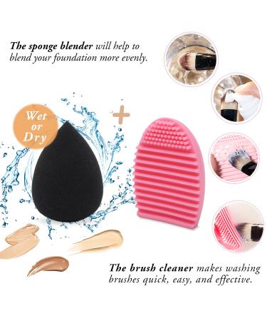 Qivange Professional Makeup Brushes Set with Holder and Cleaner - Black/Rose Gold (12pcs) - Buy Online on GoSupps.com