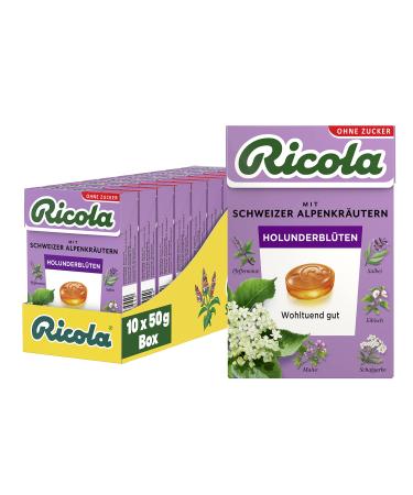 Ricola elderflower 10 B xli Swiss herbal candy with 13 alpine herbs & fruity-flowery elderflower sugar-free 10 x 50g vegan elderflower 50 g (10 pack) - Buy Online on GoSupps.com