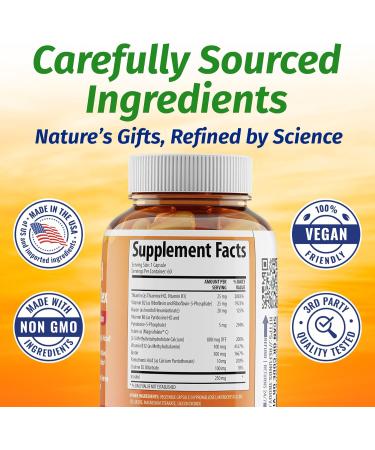 Vitamin B Complex with 5-MTHF Folate, B1, B2, B5, B6, Methyl B12, Niacin, Biotin - Stress & Heart Health Support - Buy Online on GoSupps.com