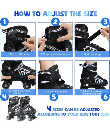 SZHZS Kids Roller Skates | Adjustable for Youth and Adults | All Light up Wheels | Black&White - Medium - Buy Online on GoSupps.com
