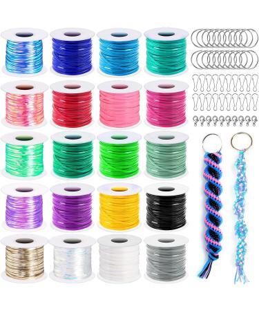 Cridoz Boondoggle String Kit with 20 Rolls Plastic Lacing Cord and 50 Keychain Accessories - Lanyard String Set for Crafts & Weaving - Buy Online on GoSupps.com