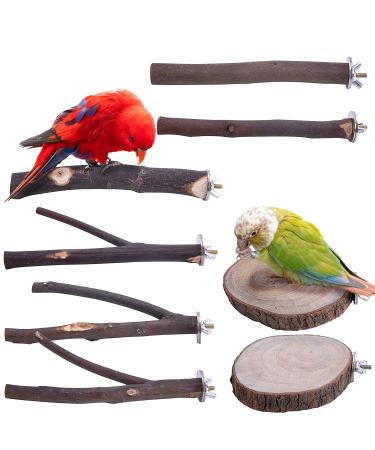 Deloky 8 PCS Natural Wood Bird Perch Stand-Wooden Parrot Perch Stand-Perch Platform Cage Accessories for Parrotlets Budgies Cockatiels Parakeets Lovebirds