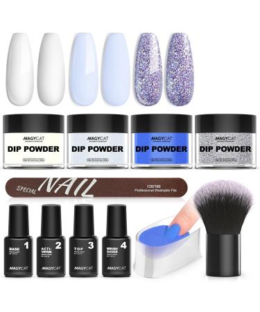 Dip Powder Nail Kit Starter 4 Colors Stay Navy Blue Dipping Powder Liquid Set With Base Activator Top Coat Brush Saver for Nail Dip Art Diy Kit at Home Blue Series - Buy Online on GoSupps.com