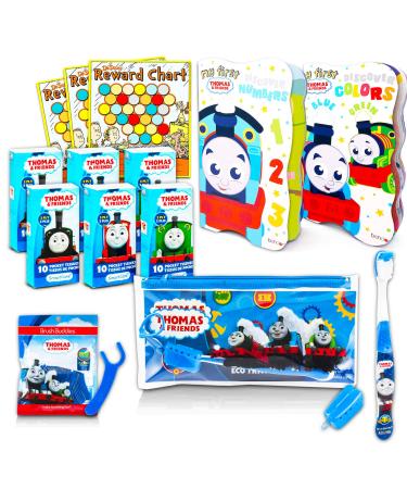 Thomas the Train Board Books and Friends Toothbrush Set for Kids  Toddlers   Children Toiletries Bundle with Flossers  Toothbrush  Books  Stickers More (Kids Dental Kit Play Set)