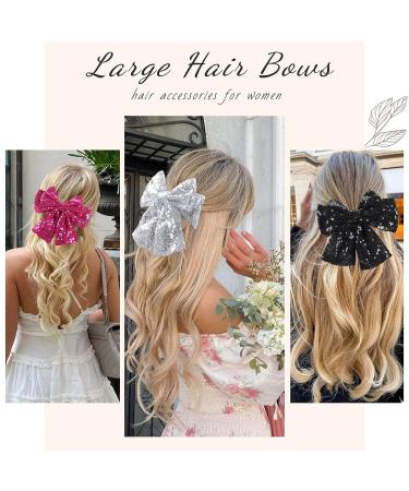 7 Inch Big Sequin Layered Hair Bows for Women & Girls - Black Red Glitter Barrette Clip - Stylish Hair Accessories (8Pcs) - Buy Online on GoSupps.com