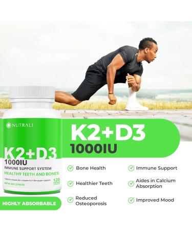 Max Strength Vitamin D3 + K2 1000 IU with MK-7 120mcg - D3 + K2 Vitamin for Heathy Strong Bones Teeth & Immune Support 120 Vegan Capsules 120 count (Pack of 1) - Buy Online on GoSupps.com