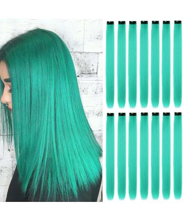 16Pcs Colored Clip in Hair Extensions 22 Inch Colorful Highlights Hairpieces Straight & Long Heat-Resistant Synthetic Hair Accessories for Kid Girls Women Party Hair Decor (16Pcs-Turquoise)