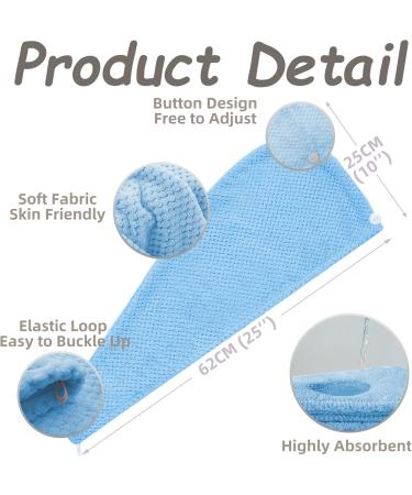 Hair Turban Towel with Button - Microfiber Hair Wrap for Long Hair | Blue | International Shipping - Buy Online on GoSupps.com