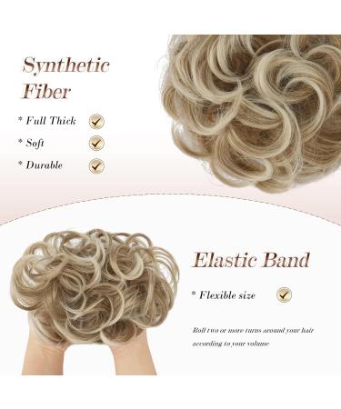 FESHFEN Messy Bun Hair Piece Scrunchie Chignon Ponytail | Strawberry Blonde & Platinum Blonde Tips | Synthetic Wavy Curly Hair Extensions | Updo Hairpieces for Women Girls Kids - Buy Online on GoSupps.com