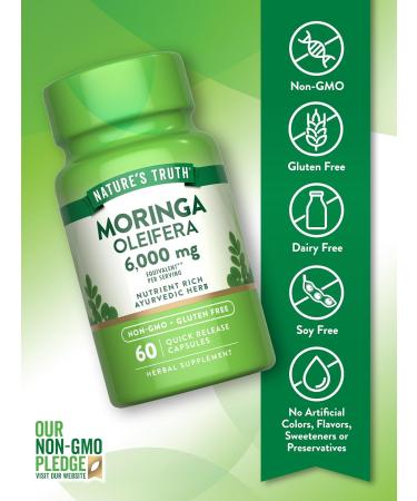 Nature's Truth Moringa Oleifera Capsule Pills | 6000mg | from Leaf Extract | Non-GMO & Gluten Free Supplement - Buy Online on GoSupps.com