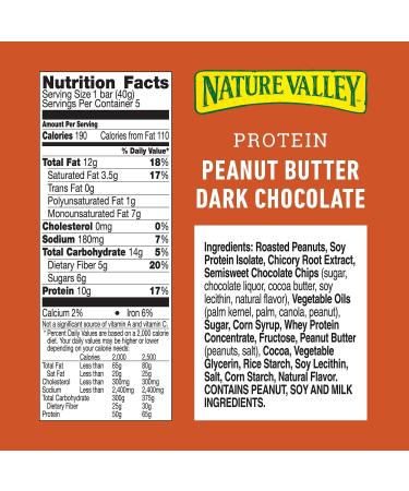 Nature Valley Chewy Protein Bar Peanut Butter Dark Chocolate 7.1 oz 5 ct - Pack of 6 - Buy Online on GoSupps.com