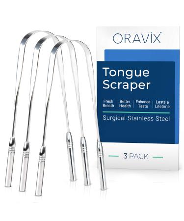 Tongue Scraper Stainless Steel | Three-Pack | Tongue Cleaner | for a Fresh Breath and Better Oral Health | Stainless Steel Tongue Scraper | Tongue Cleaner for Kids and Adults | ORAVIX Pack of 3