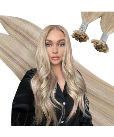 Ugeat keratin extensions real hair flat tip 45cm keratin hair extension real hair scattered ash blonde with bleaching blonde p18/613 hair extension real hair bondings blonde 50 grams/50 strands 18 inches 3 #18P613