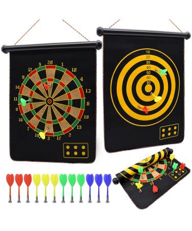 Magnetic Dart Board for Kids, 1/2 Sets Dart Board Game with Magnetic Darts, Double-Sided Safe Dart Game Set, Indoor Outdoor Rollup Kids Dart Board Set, Magnet Dart Board Game for Kids and Adults 1 Set