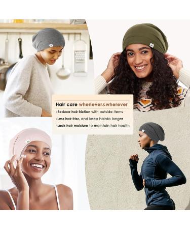 YANIBEST 100% Mulberry Silk Lined Sleep Cap Pink - Adjustable Hair Bonnet for Natural Hair - Slouchy Beanie Hat - One Size - Buy Online on GoSupps.com