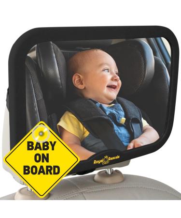 Royal Rascals Lockable Baby Car Mirror Safest Shatterproof Back Seat Mirror For Car Crystal Clear Rear View Car Mirror For Baby Baby Car Seat Mirror Car Seat Accessories Comes with a Sign Black