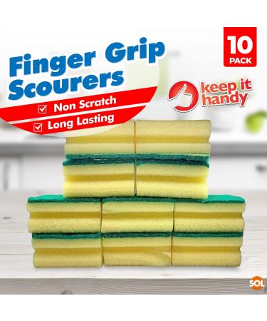 10pk Heavy Duty Sponge Scourer with Finger Grip | Multi-purpose Kitchen and Bathroom Cleaning Sponges and Scrubbers | SOL Sticker Included - Buy Online on GoSupps.com