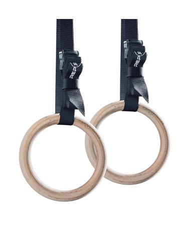 REP FITNESS Wood Gymnastic Rings with Numbered Heavy Duty Adjustable Straps - Perfect for Cross-Training Workouts, Gymnastics and Conditioning 7.5' Straps 1.11