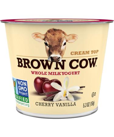 Brown Cow Cream Top Cherry Vanilla on the Bottom Whole Milk Yogurt, 5.3 oz. Cup - Creamy, Delicious Yogurt