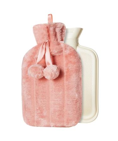 Hot Water Bottle with Cosy Cover Premium Faux Fur Cover Large 2L Capacity (Pink Prosecco)