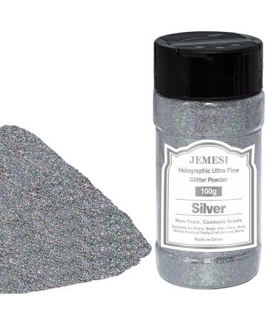 Glitzer powder Jemesi Silver Fine Glitter Hogographic glitter powder glitter powder for epoxy resin nail watering body art & decoration - 100g