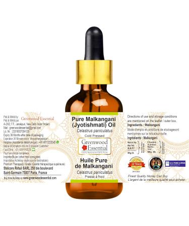 Greenwood Natural Malkangani Oil (Jyotishmati) - Pure Therapeutic Cold-Pressed Oil with Glass Dripper - Pack of 2 x 100ml (6.76 oz) - International Shipping Available - Buy Online on GoSupps.com