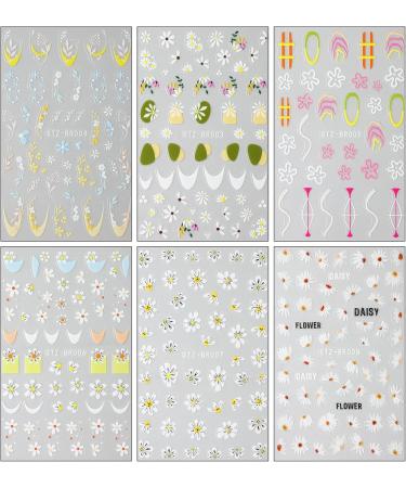 JMEOWIO 6 Sheets Flower Daisy Nail Art Stickers Decals Self-Adhesive Floral Spring Summer Nail Supplies Nail Art Design Decoration Accessories - Buy Online on GoSupps.com