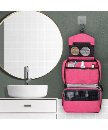 Cooja Hanging Toiletry Bag for Women with Hook & Handle - 1 Makeup Toilet Bag + 2 Drawstring Bags, Rose Red - Buy Online on GoSupps.com