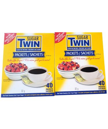 80 packets Sugar Twin Zero-Calorie Sweetness Sweetener Sachets 2 Boxes of 40 Packets | Sweeten Anywhere Anytime - sweeten your coffee & tea sprinkle it on your cereal add to fresh lemonade - alternative to sugar and artificial sweeteners 64G - Comes with 