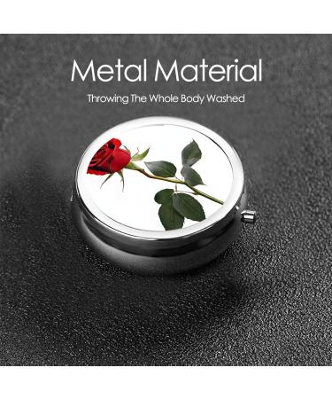 Red Rose Round Pill Box - 3 Compartment Mini Decorative Pocket Organizer for Travel & Vitamins - Buy Online on GoSupps.com