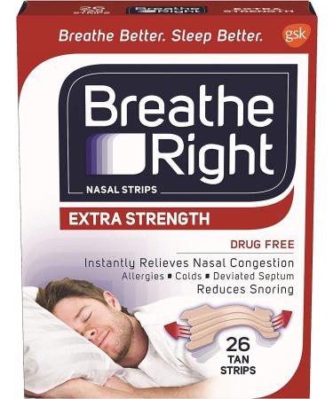 Breathe Right Nasal Strips - Stop Snoring, Drug-Free, Extra Tan (26 Count) - Buy Online on GoSupps.com