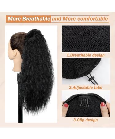 LANCAINI Ponytail Extension 20 Inch Drawstring Ponytail Hair Extensions for Women Long Curly Wavy Ponytail Natural Wavy Synthetic Hairpiece for Women Daily Use party (1B#) - Buy Online on GoSupps.com