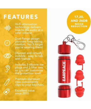 EarPeace Reusable High Fidelity Safety Ear Plugs for DIY Construction, Loud Environments, Airplane Noise Reduction - Standard Red Case - Buy Online on GoSupps.com