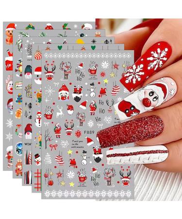 JMEOWIO 10 Sheets Christmas Nail Art Stickers Decals Self-Adhesive Snowflake Holiday Nail Supplies Nail Art Design Decoration Accessories