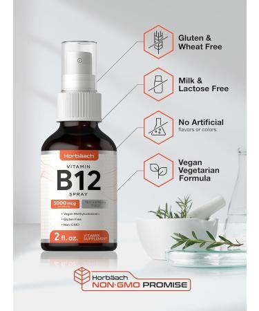 Vitamin B12 Methylcobalamin Spray 5000mcg 2oz | New Packaging | Vegetarian Liquid | Non GMO Gluten Free | Berry Flavor by Horbaach - Buy Online on GoSupps.com