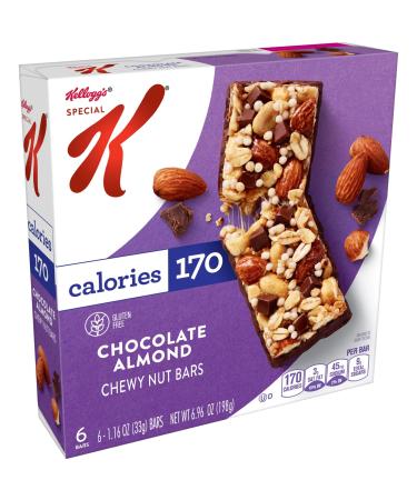 Kellogg's Special K Chewy Nut Bars, Gluten-Free Snacks, 170 Calories Per Bar, Chocolate Almond, 6.96oz Box (6 Bars)
