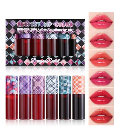 6 Colors Lip Tint Stain Colorful Liquid Lipstick Korean Non-Stick Cup Lip Gloss Moisturizing Natural Vivid Color Lightweight Long-Lasting Multi-use Lip and Cheek Tint