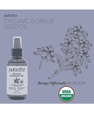 PURA D'OR Organic Borage Seed Oil 4oz - 100% Pure USDA Certified Cold Pressed Natural Moisturizer for DIY Skin Care - Men & Women - Hexane-Free Base Carrier Oil - Buy Online on GoSupps.com
